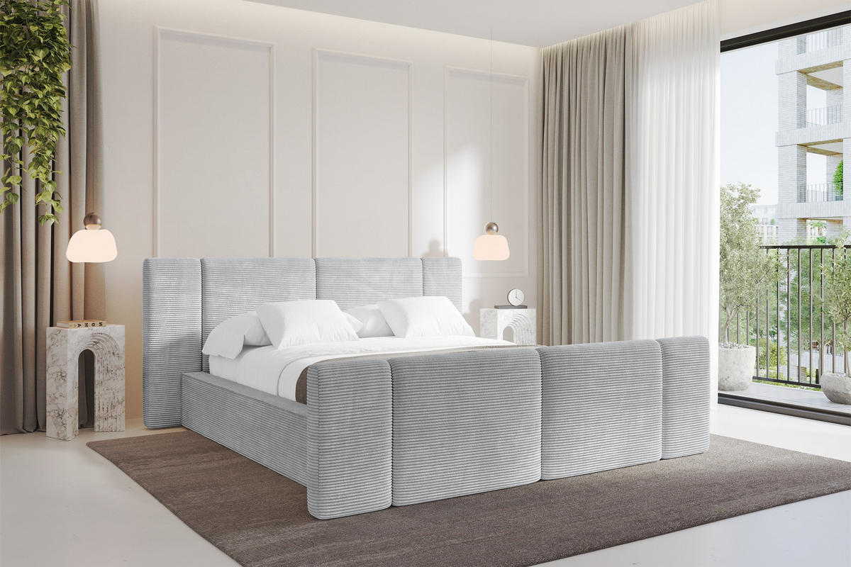 POLSTERBETT mit Bettkasten, Fußteil und Lattenrost, Bett mit Matratze H3/H4 - RIVO-Z 120x200 Grau - Anthrazit, Holzwerkstoff/Textil (120/200cm) - ALTDECOR