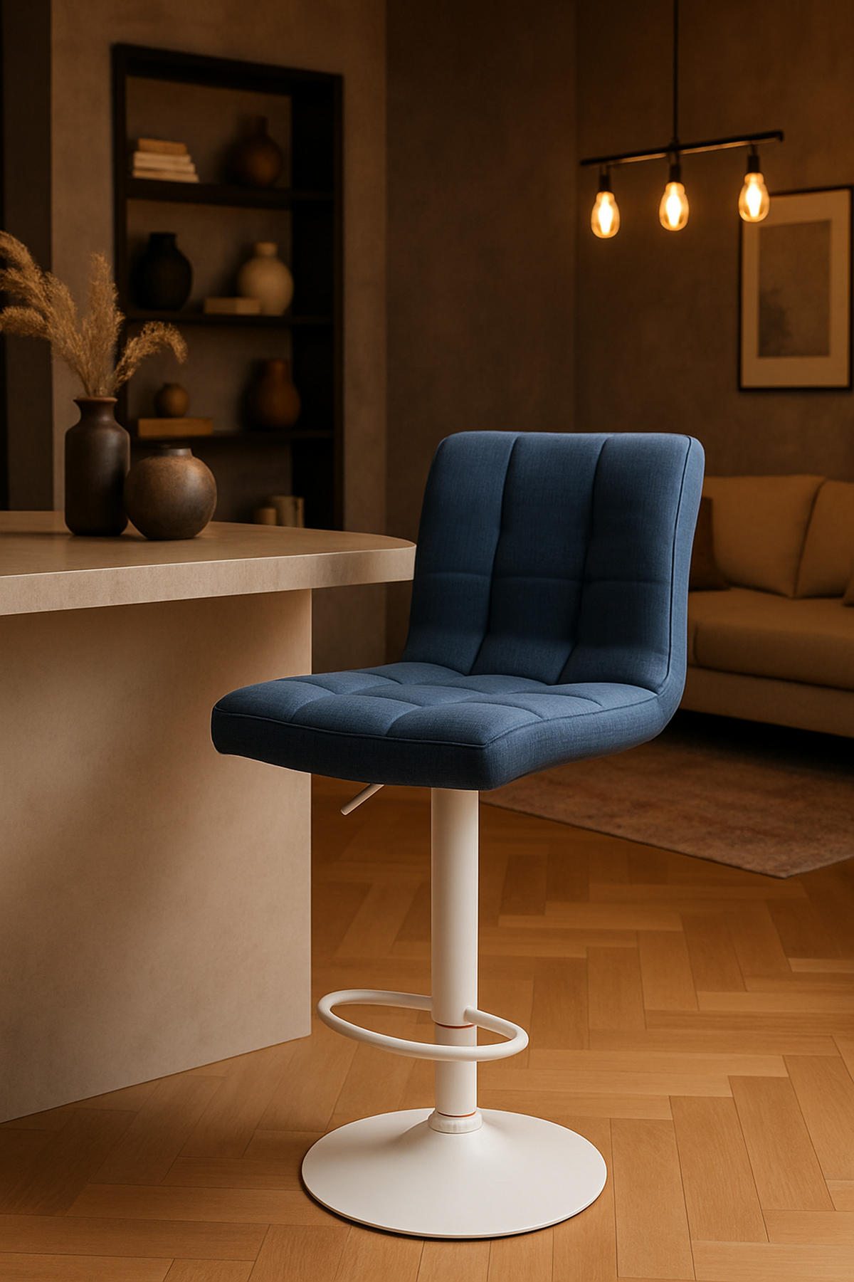 BARHOCKER Cala Stoff weiß blau - Blau/Weiß, Textil/Metall (46/114/47cm) - TPFLiving