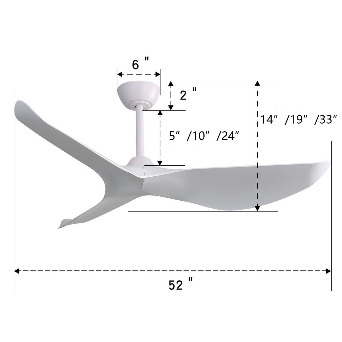 DECKENVENTILATOR 52Zoll Weiß ABS Flügel DC Motor Fernbedienung - Weiß, Kunststoff (132/132/30cm) - CASIVA