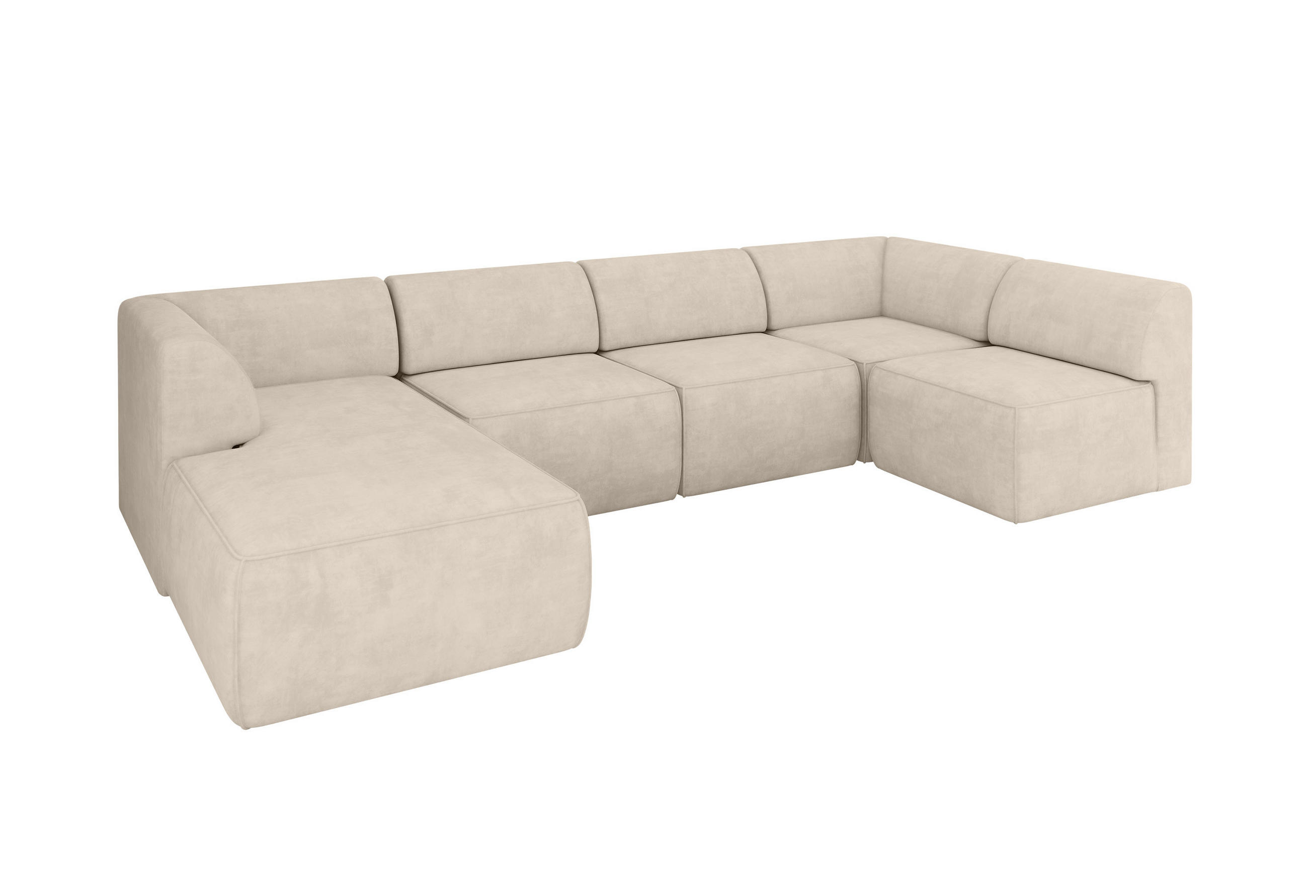 WOHNLANDSCHAFT Ottomane Links MOVO-L 345x180x78 cm Beige Velours - Mokka, Holzwerkstoff/Kunststoff (345/78/180cm) - ALTDECOR
