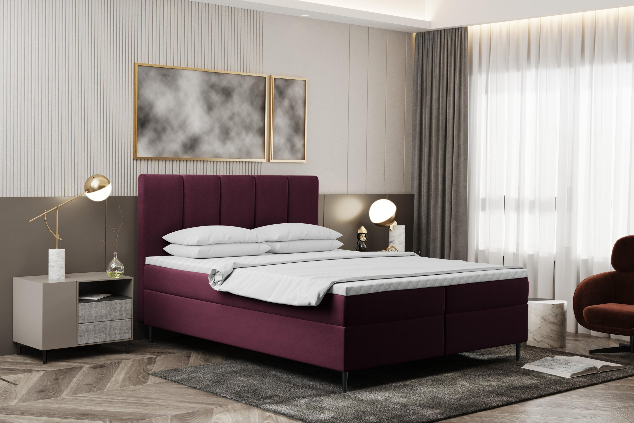 BOXBETT Mit Bettkasten Und Matratze POEL Violett 140x200 cm H3-Bonell - Mooreichefarben/Violett, Holz/Holzwerkstoff (140/200cm) - Kaiser Möbel