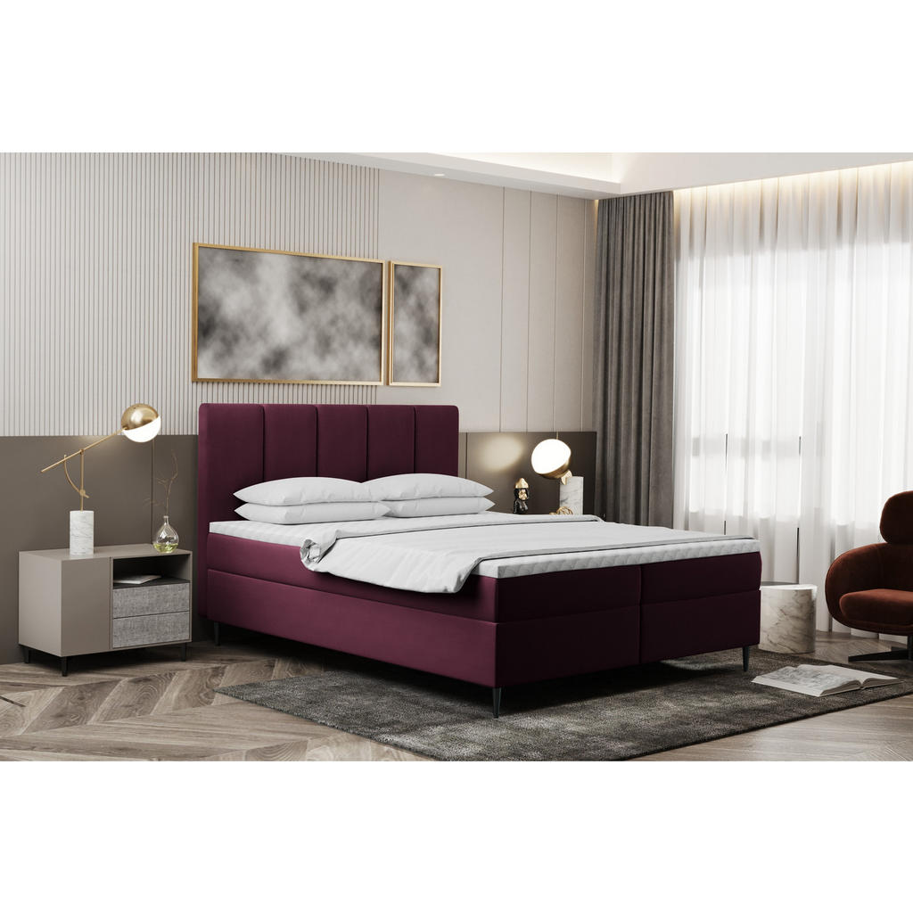 Thumbnail - Kaiser Möbel Boxbett, Violett, Textil, Balkeneiche, 2 Schubladen, H3, Höhe ca. 20 cm, einzeln stellbar, 140x200 cm, Reac...