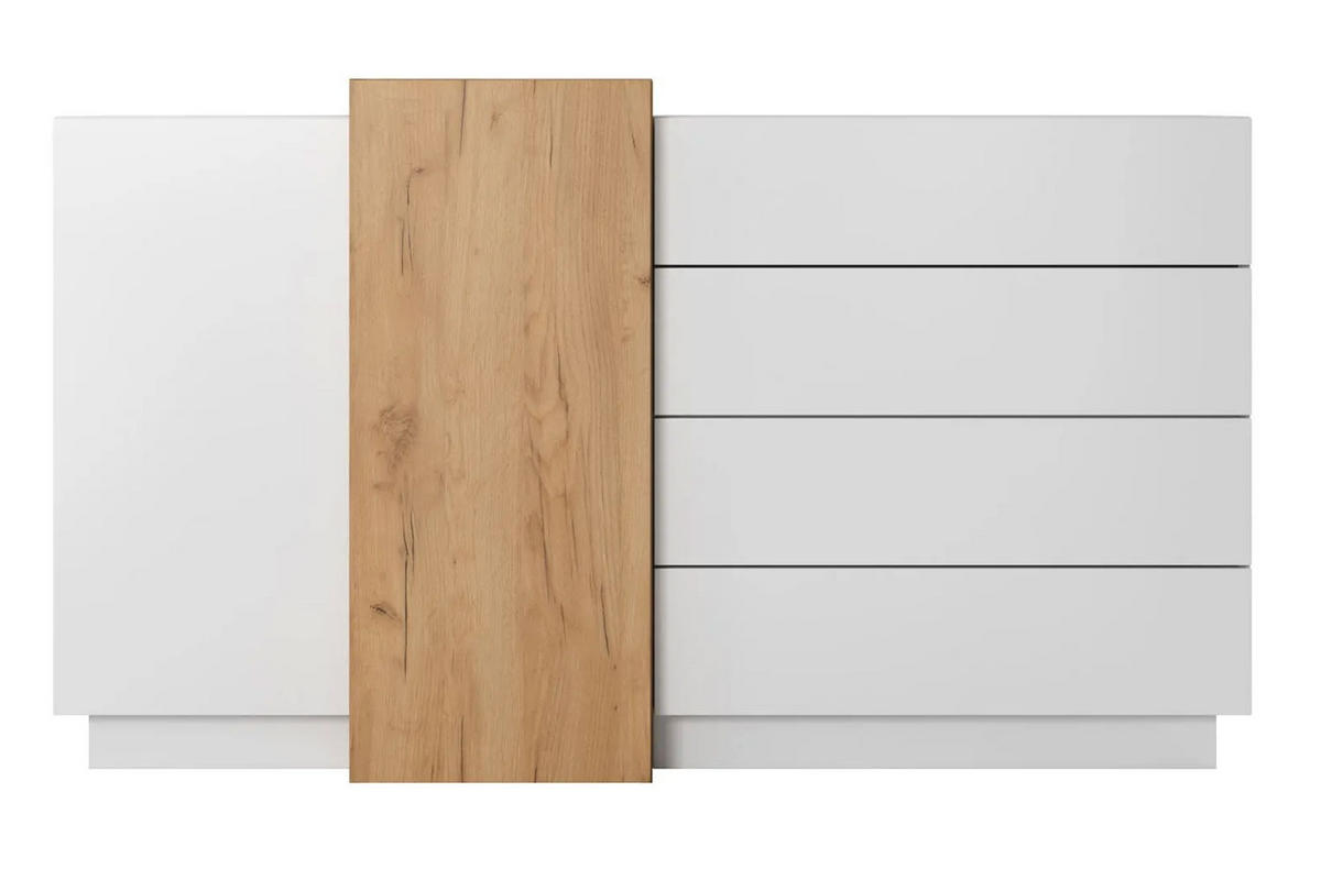 KOMMODE 3D weiß / Gold Craft Eiche 160cm / 45 cm / 93,5 cm - Eichefarben/Weiß, Holz/Holzwerkstoff (160/93/45cm) - Feldmann-Wohnen
