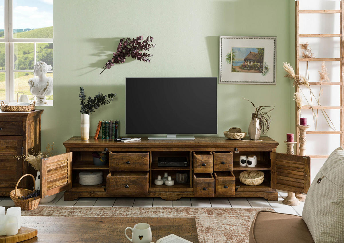 TV-BOARD Mango 220x45x60 dunkelbraun geölt RODEZ #150 - Dunkelbraun, Holz (220/60/45cm) - Massivmoebel24