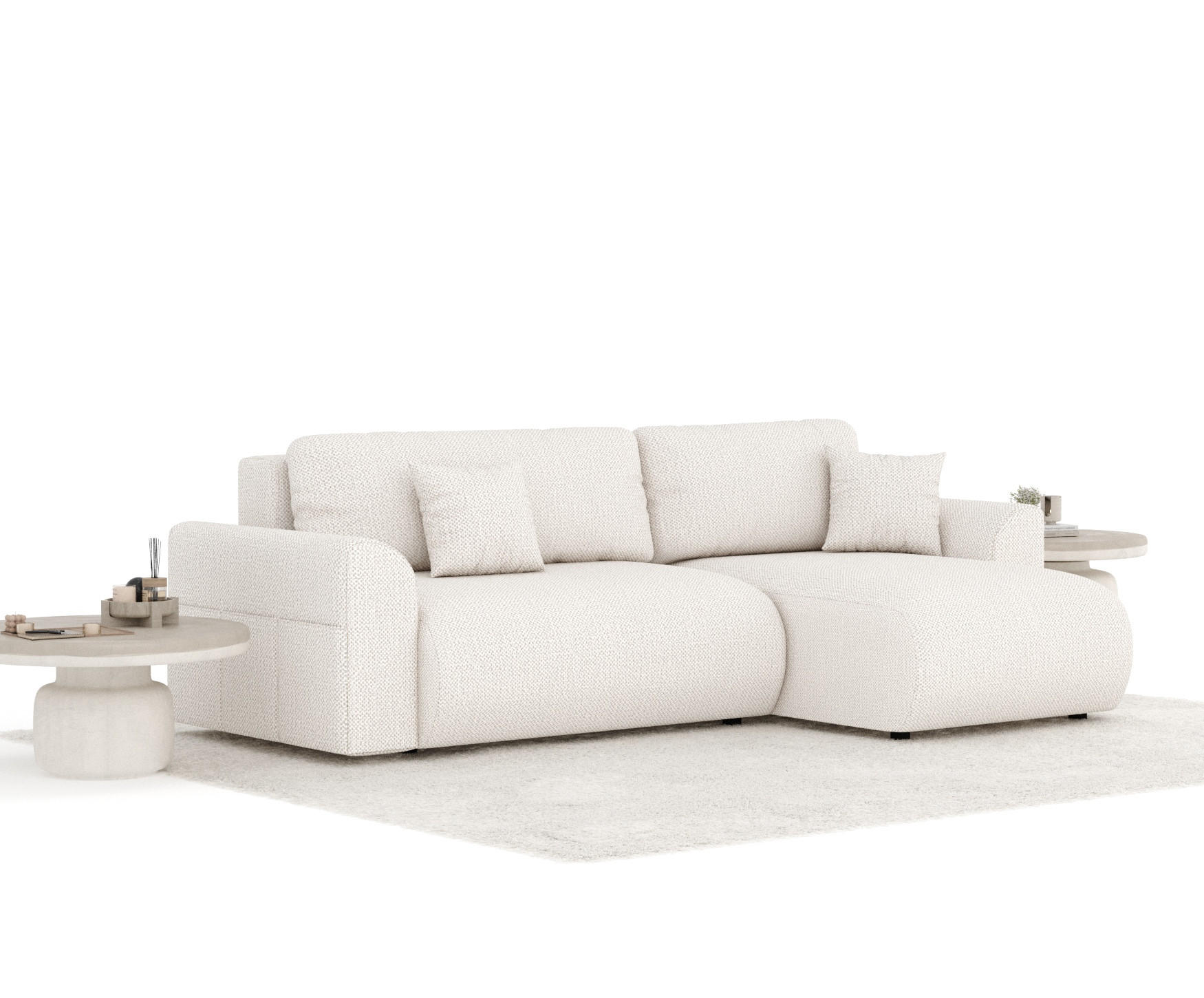 ECKSOFA MIT SCHLAFFUNKTION Bodega Creme Chenille - Creme/Schwarz, Holz/Holzwerkstoff (235/138cm) - Maison de Reve