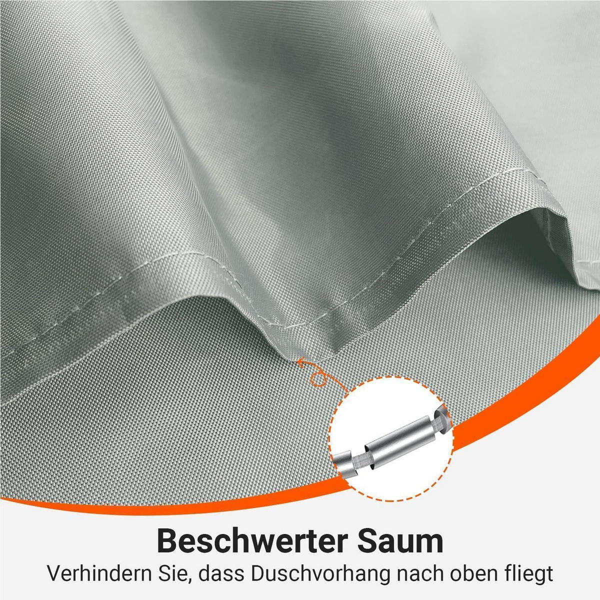 DUSCHVORHANG Grau 300 x 180 cm Wasserabweisend Beschwerter Saum Waschbar Polyester - Grau, Textil (300/180cm)