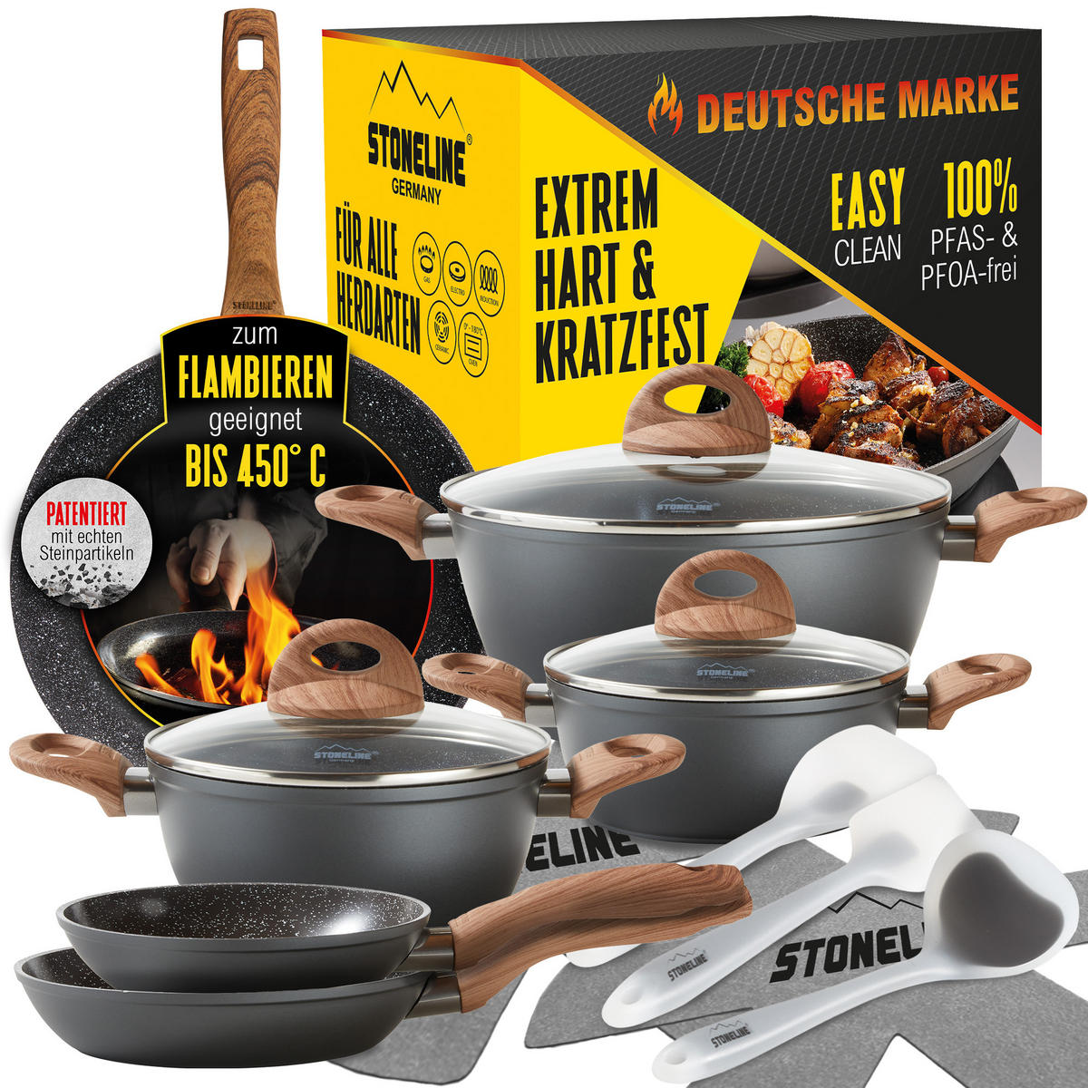 KOCHGESCHIRR-SET 14-TEILIG - Grau, Metall - Stoneline