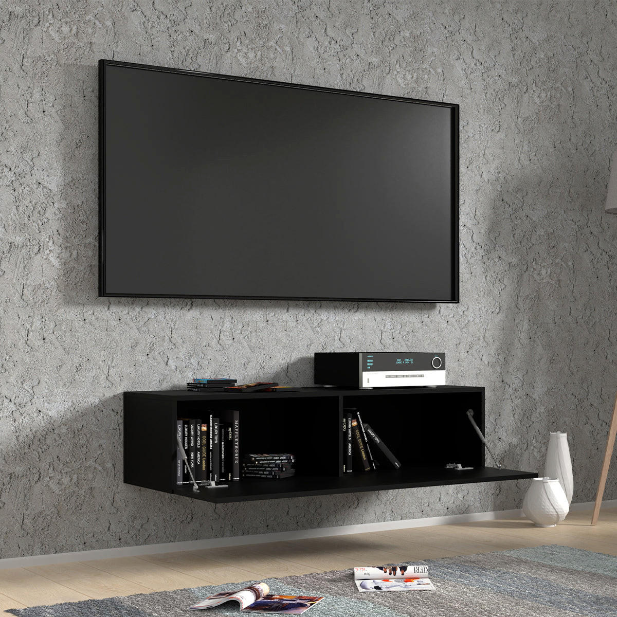 TV-MÖBEL Bali Mattschwarz - Schwarz, Holzwerkstoff (120/30/40cm) - Petits-meubles