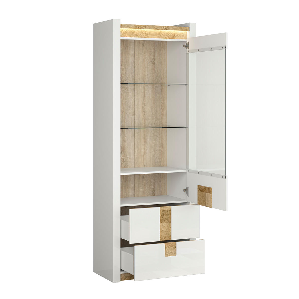 VITRÍNA Helios Bílá a dřevo - bílá, kompozitní dřevo (72/202/42cm) - Petits-meubles
