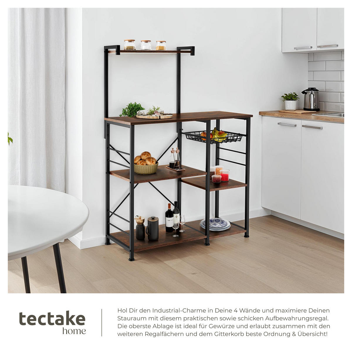 KÜCHENREGAL Crawley, 90 x 40 x 131, 5 cm, Industrial Holz dunkel, rustikal - Rostfarben, Holzwerkstoff (40/131.5/90cm) - tectake