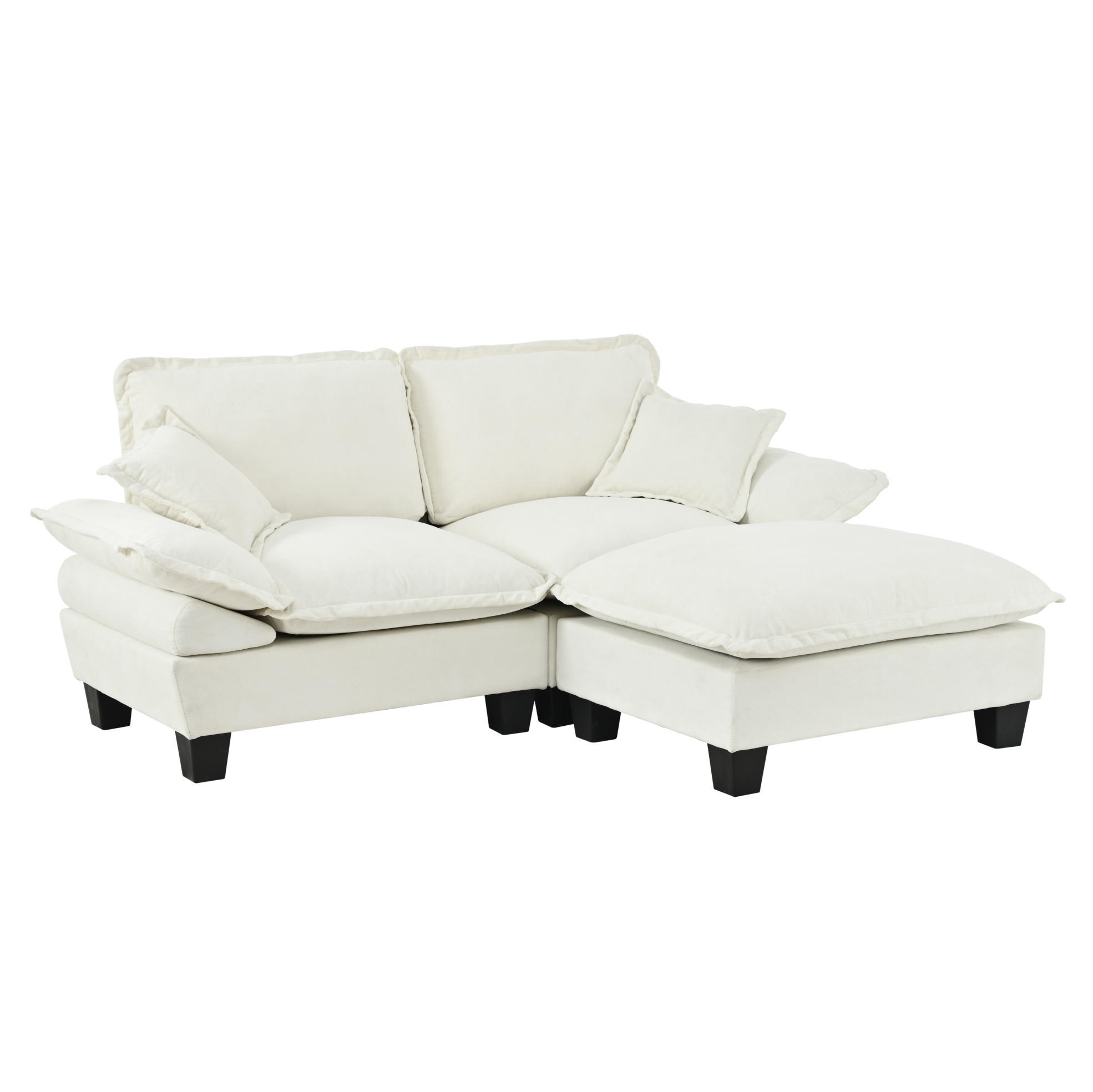 ECKSOFA 194/151/90 cm mit beweglicher Ottomane, Chenille-Bezug und 2 Kissen, Beige - Beige, Textil (194/151cm) - Redom