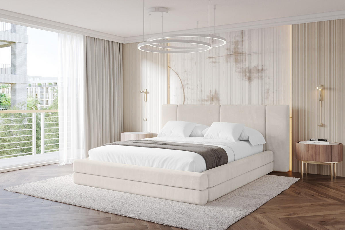 POLSTERBETT mit Bettkasten und Lattenrost, Bett mit Matratze H3/H4 - TEVO 160x200 Beige - Ecru, Holzwerkstoff/Textil (160/200cm) - ALTDECOR