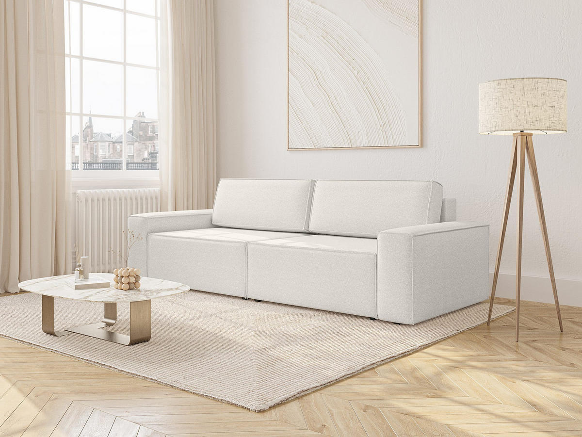 SOFA Lummo Mi mit Schlaffunktion, Cremeweiß - Weiß, Textil (246/70/185cm) - Fedve