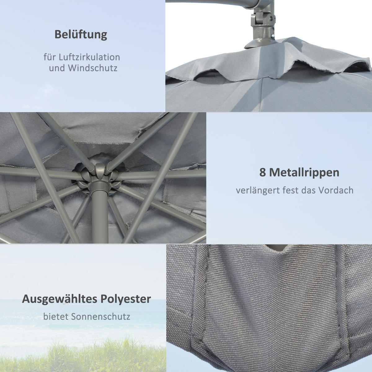 AMPELSCHIRM, Polyesterstoff, Metall, Dunkelgrau - Dunkelgrau, Metall (292/292cm) - Outsunny