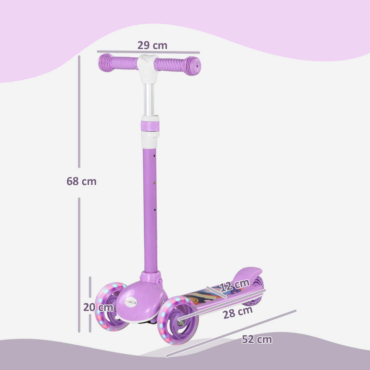 ROLLER Kinder Scooter mit LED Rädern 120 mm Rollen Aluminium-Roller klappbar - Violett, Kunststoff (52/29/76cm) - AIYAPLAY