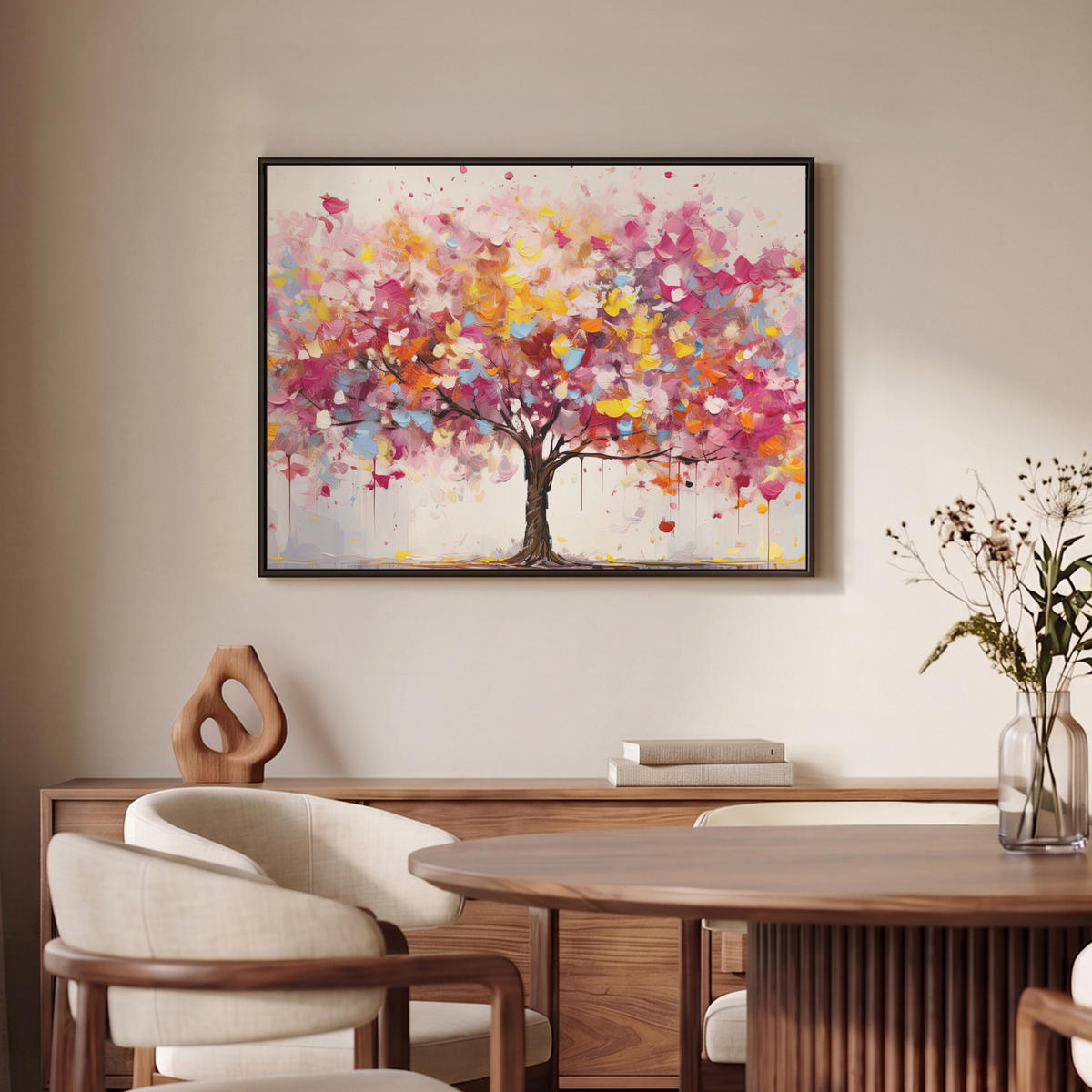LEINWAND Bilder mit Rahmen - Aquarell - Baum - Kunst - Abstrakt - 70x50 - Multicolor, Textil (70/50cm) - MuchoWow