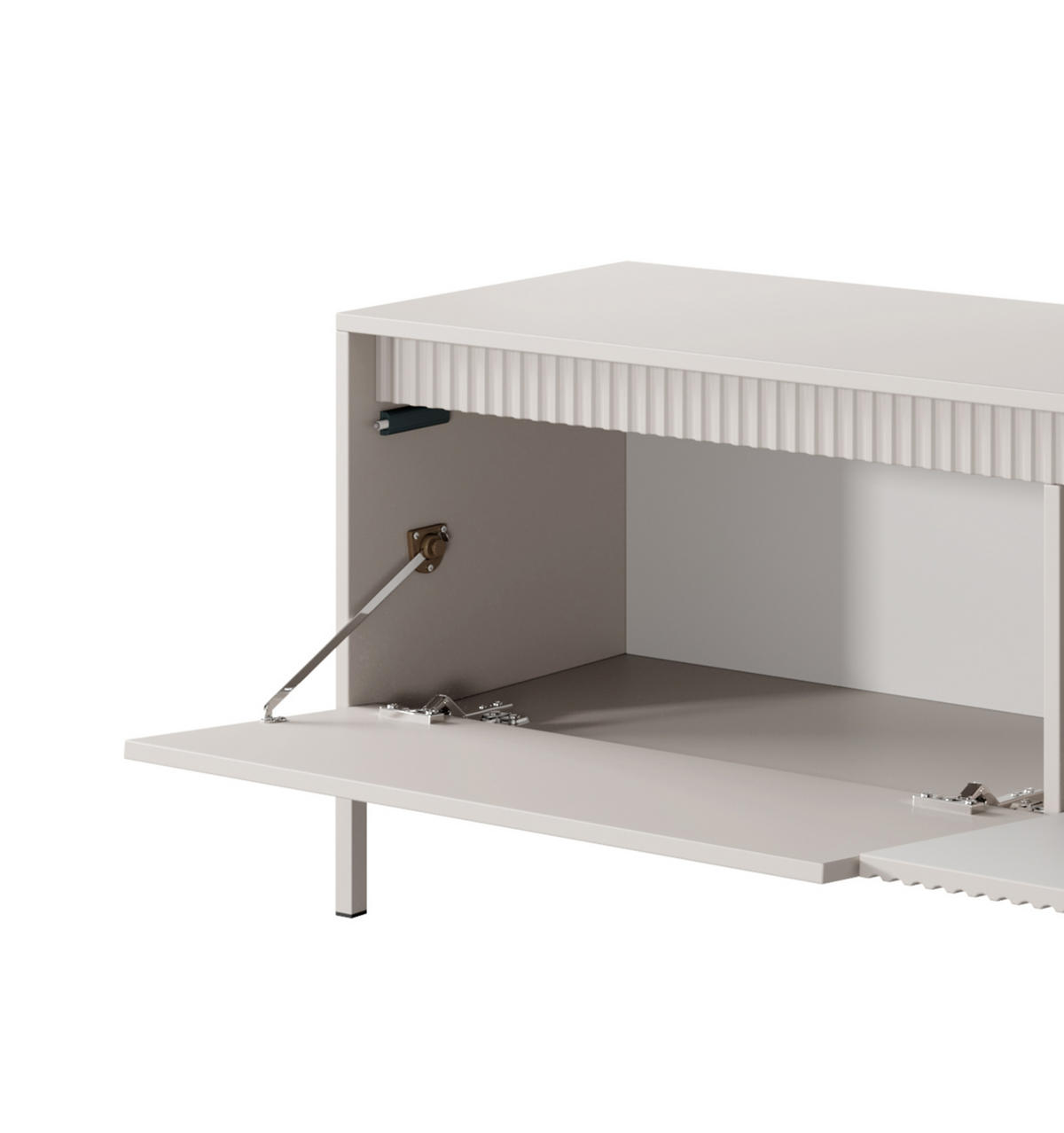 TV LOWBOARD SENSO Geriffelte MDF-Fronten, Push-to-Open, Metallbeine, 153x53,4x39,5 cm, Beige - Beige/Creme, Holz/Holzwerkstoff (154/54/40cm) - DomoHome