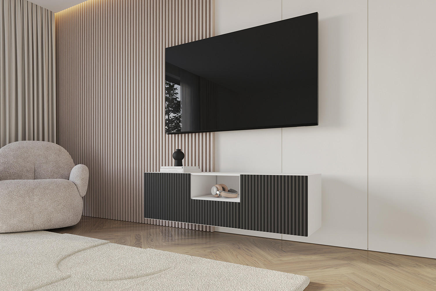 LOWBOARD NOA-2-W 140x40x41 cm - Weiß / Schwarz - Schwarz, Holzwerkstoff (140/40/41cm) - ALTDECOR