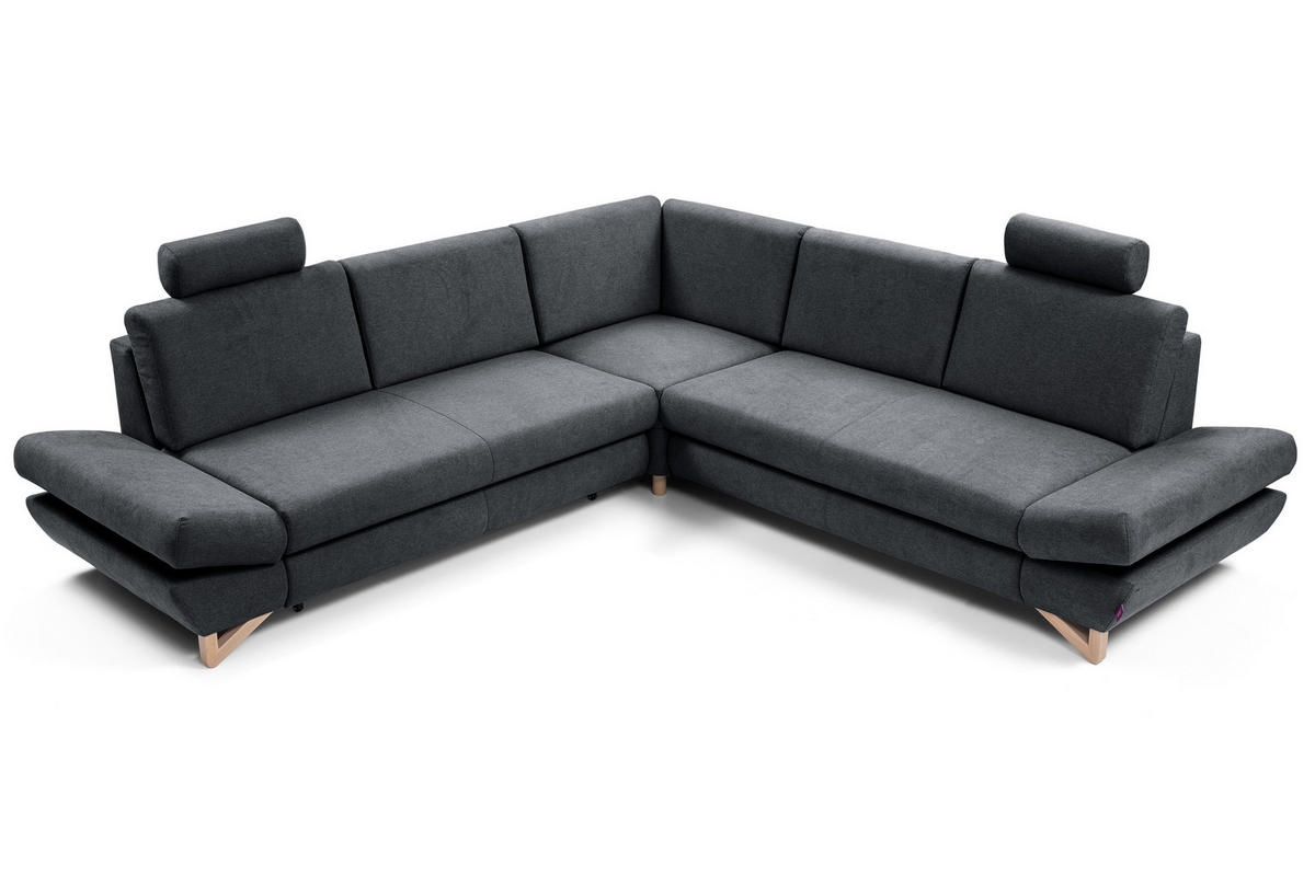 ECKSOFA CASA III R-S Anthrazit Plüsch-Stoff mit Schlaffunktion - Anthrazit, Holz (272/272cm) - MASSENO