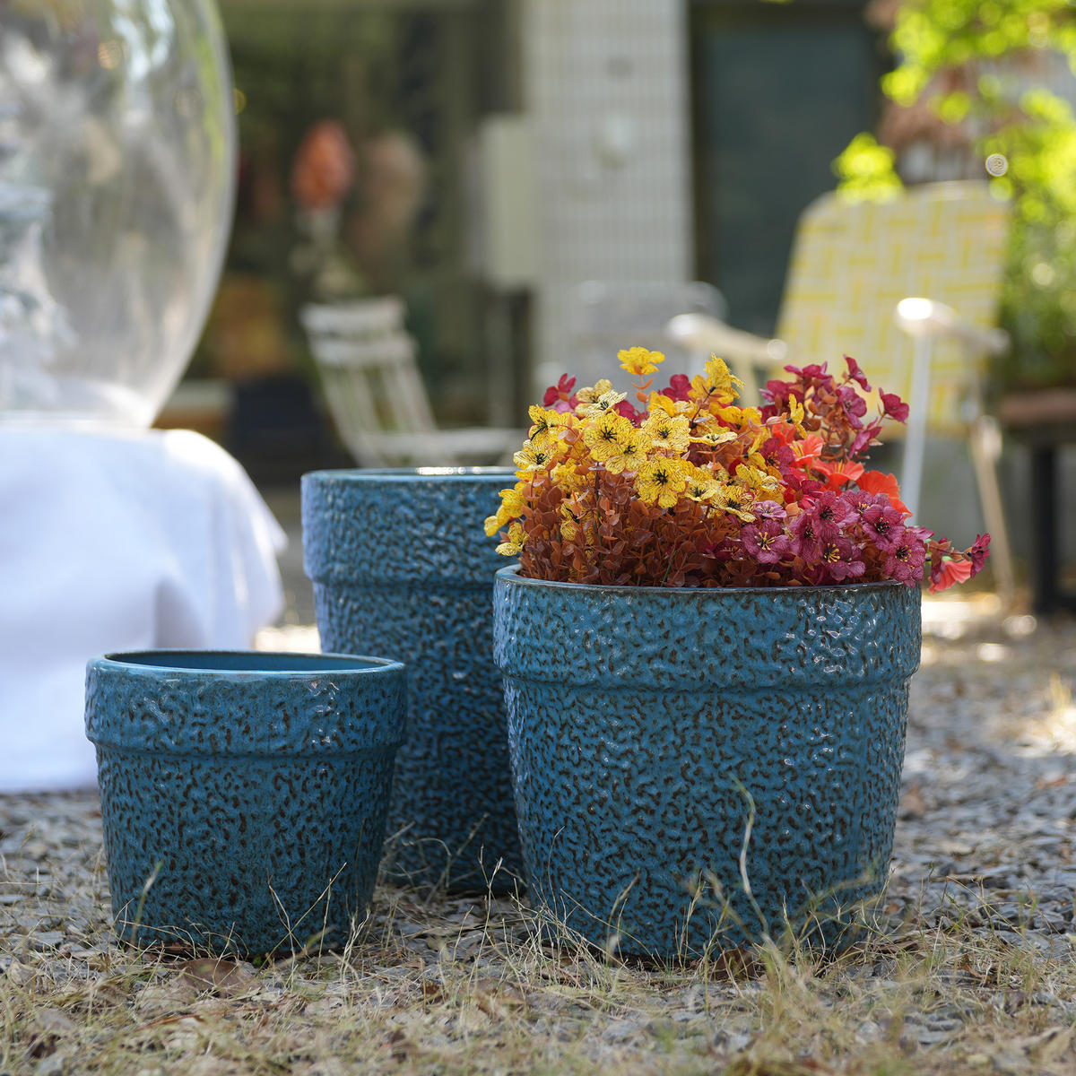 BLUMENTOPF Ø 38,1/30,5/22,9 cm Antikblau (3 Stück) - Dunkelblau, Keramik (38.1/33cm) - Oxeza