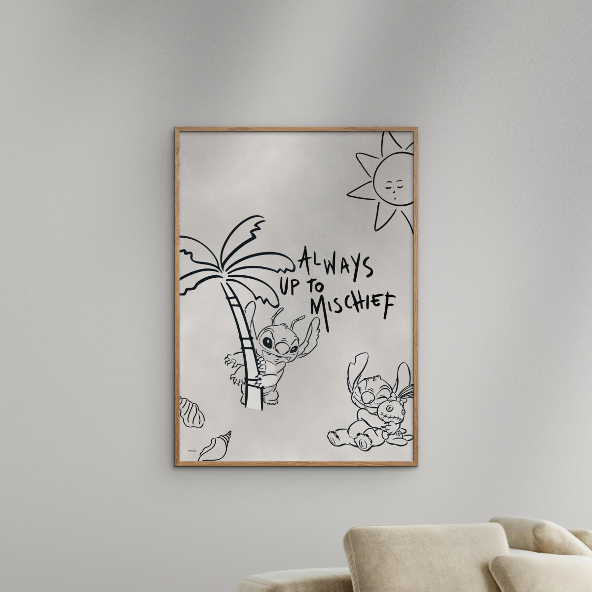 POSTER mit Rahmen Disney - Disney - Stitch - Always Up To Mischief - Eichefarben/Beige, Holz/Papier (30/40cm) - Poster&Frame