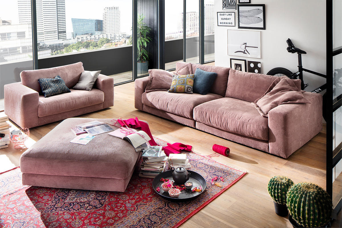 BIG HOCKER MADELINE Pink Cord - Pink, Textil (120/43/120cm) - KAWOLA
