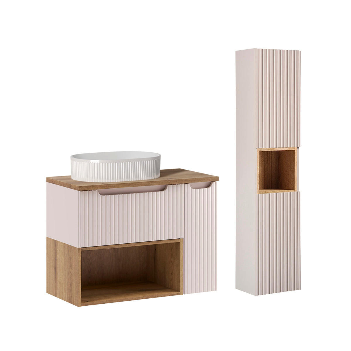 BADMÖBEL 80.4cm Riva 2er-Set Kaschmir - Beige, Holzwerkstoff (80.4/60/40cm) - Petits-meubles