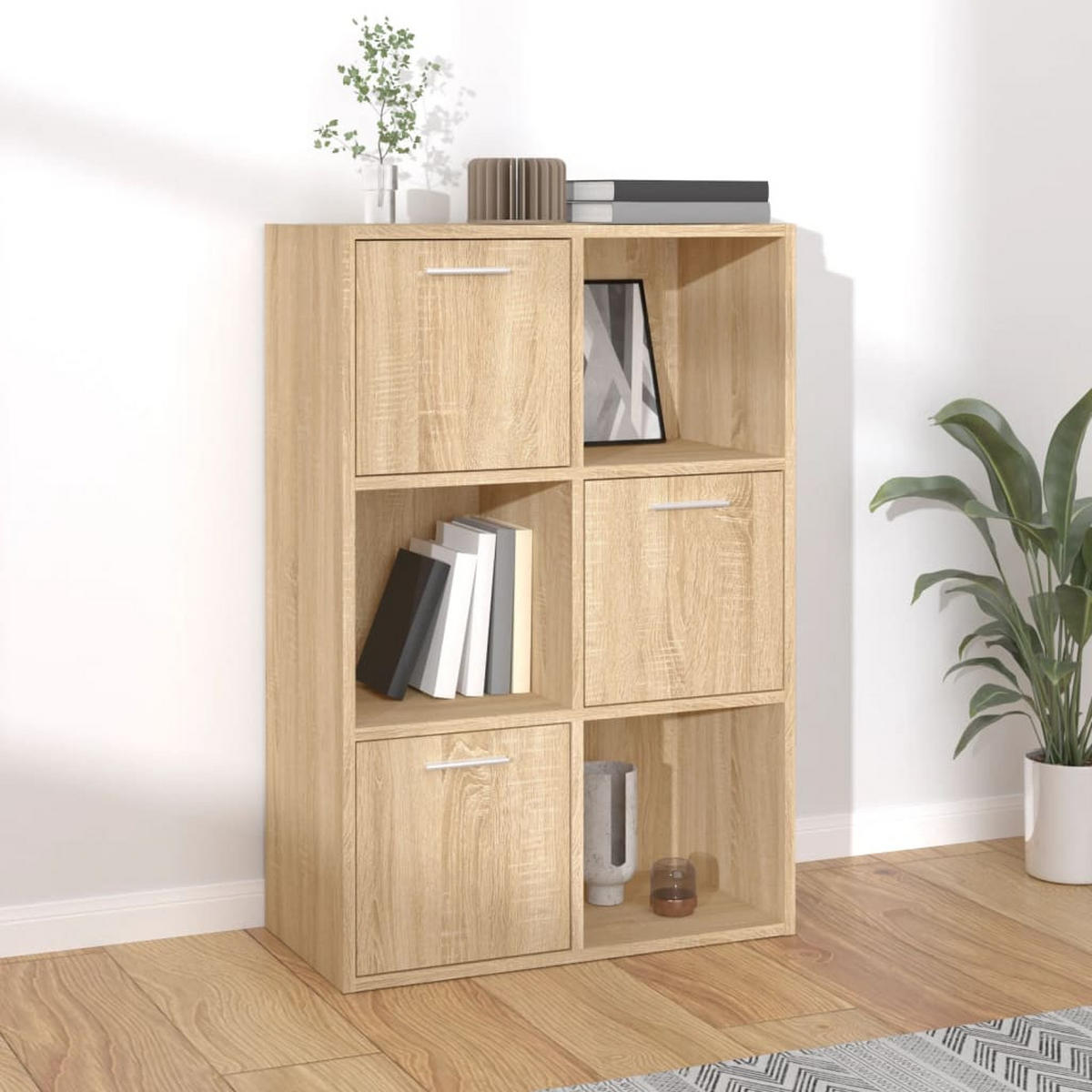 BÜCHERSCHRANK mit 3 Fächern, 3 Türen 60/29,5/90 cm aus Holzwerkstoff Sonoma-Eiche Dekor - Sonoma Eiche, Holz (60/90/29.5cm) - vidaXL