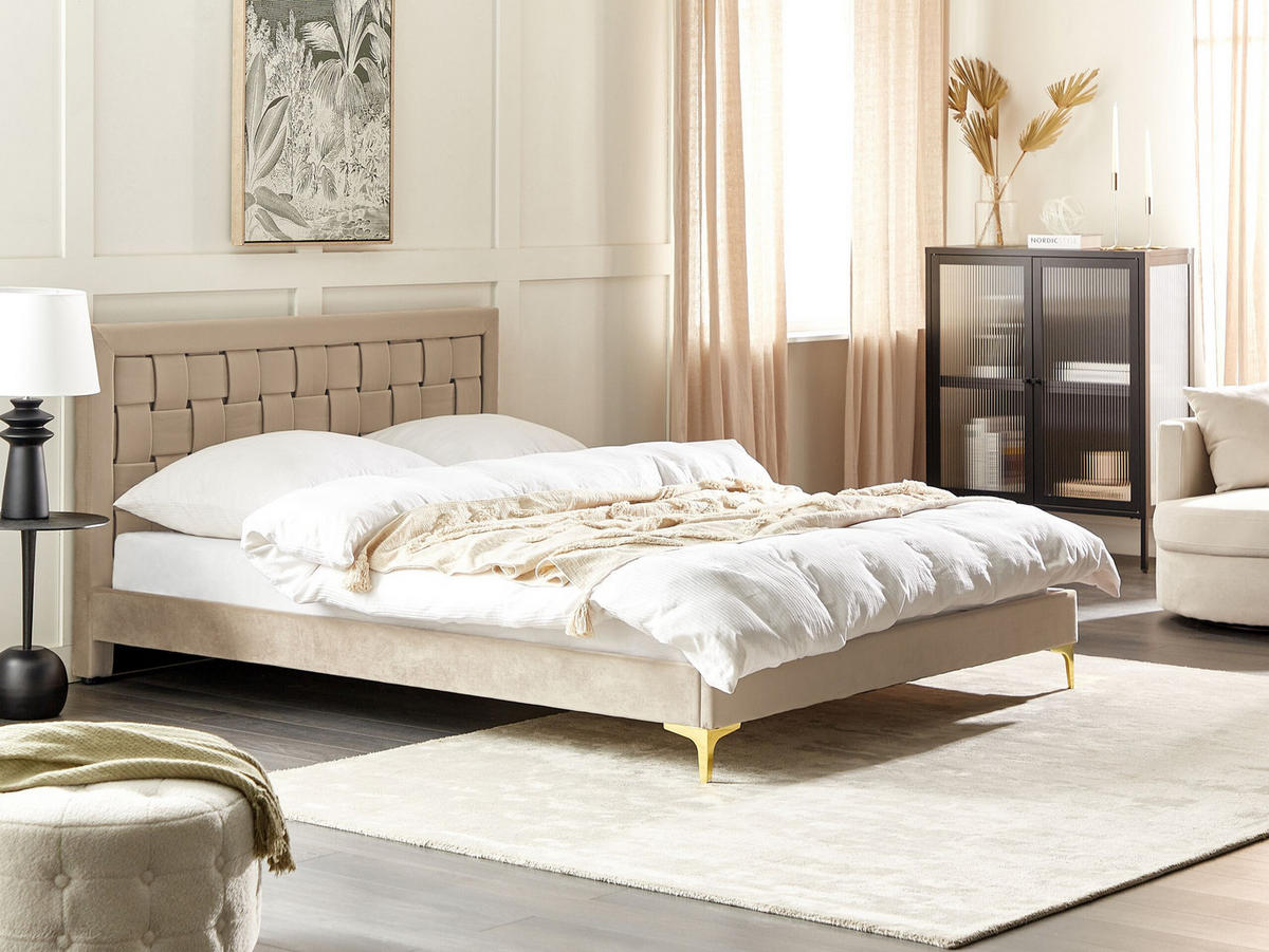 DOPPELBETT 160/200cm Taupe Limoux - Taupe, Textil (160/200cm) - Beliani