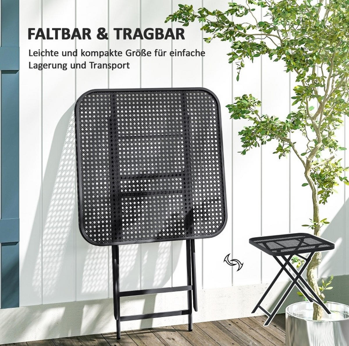 GARTENTISCH aus Stahl 70x70x72 cm Schwarz mit klappbarem Design - Schwarz, Metall (70/70/72cm) - Modfu