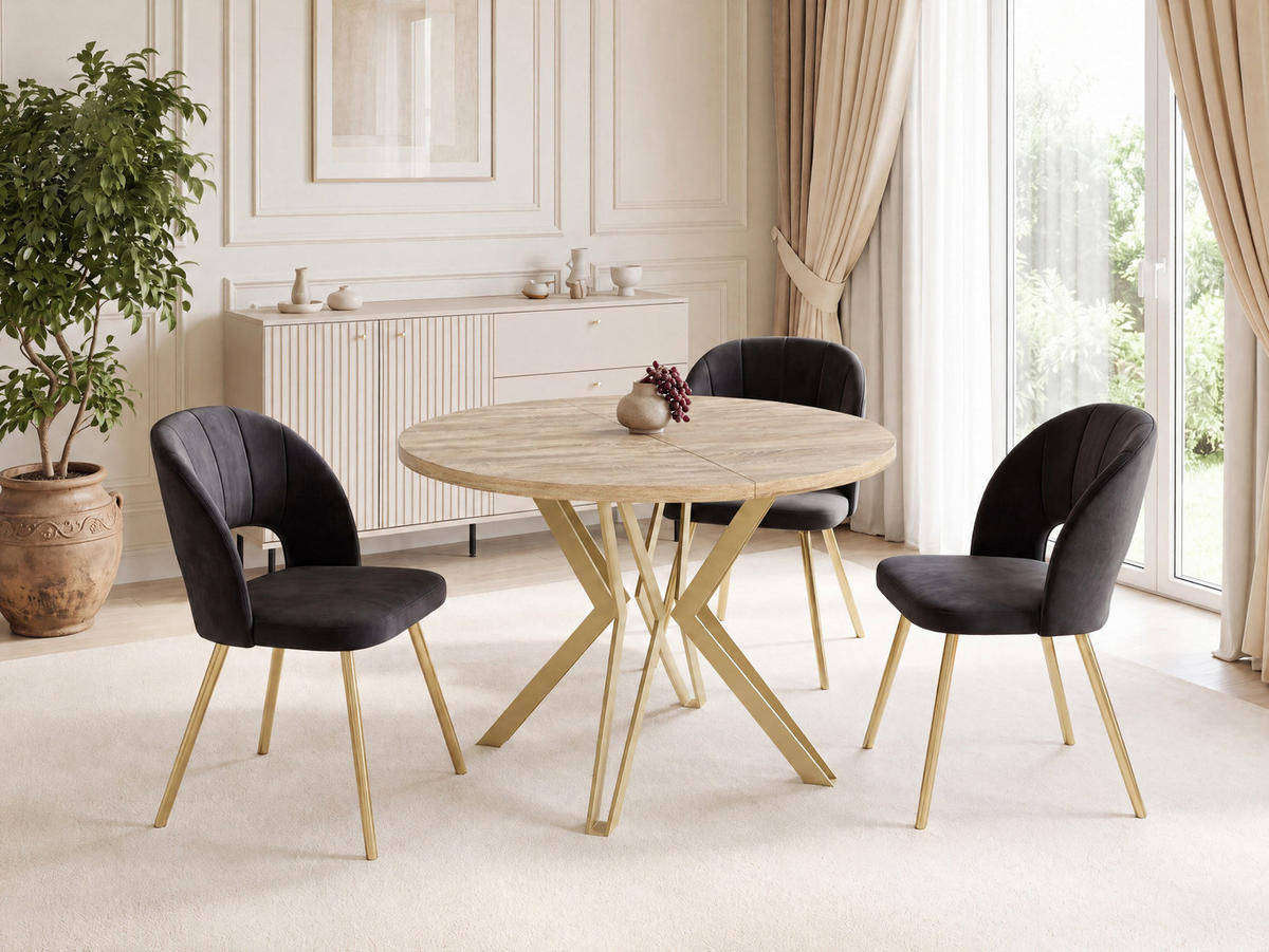ESSTISCH Daisy runder ausziehbarer, Sonoma Eiche 100-180/100/76 cm - Goldfarben/Braun, Holzwerkstoff/Metall (100/180/76cm) - WFL GROUP