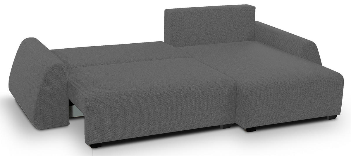 ECKSOFA ALMI mit Schlaffunktion, Bettkasten, Wellenfedern, Komfortable Sitzpolsterung, Elegantes Design, Rechte, 160x275 cm, Grau - Grau, Holz/Textil (275/160cm) - DomoHome