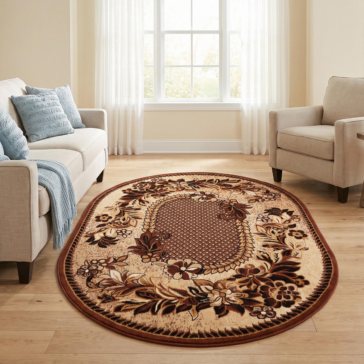 TEPPICH ATLAS oval beige braun floral 60/100 cm - Beige/Braun, Textil (60/100cm) - Tapiso