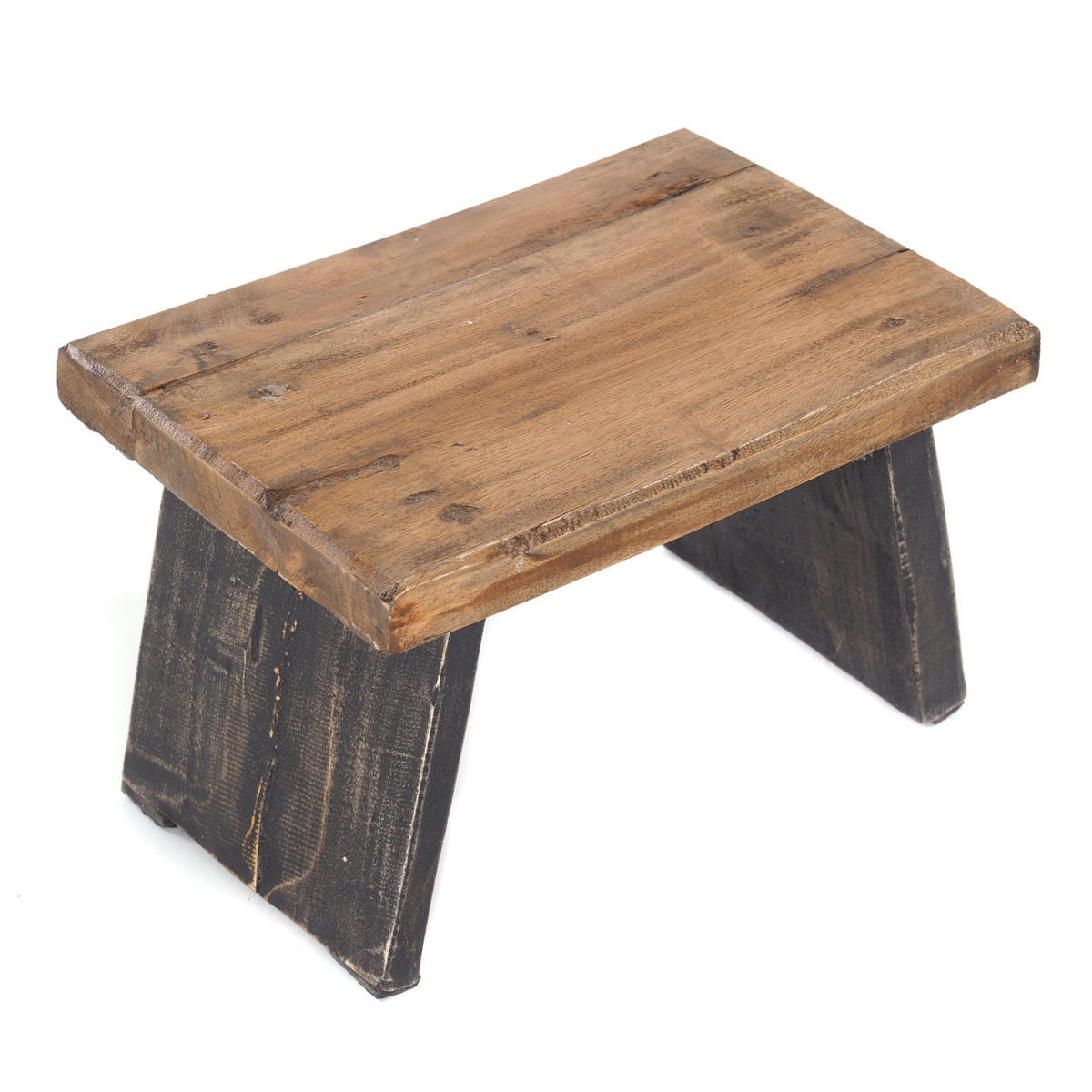 FUSSHOCKER SCHEMEL Recyclingholz massiv 04 schwarz-natur - Graubraun, Holz (29/18/19cm) - DESIGN DELIGHTS