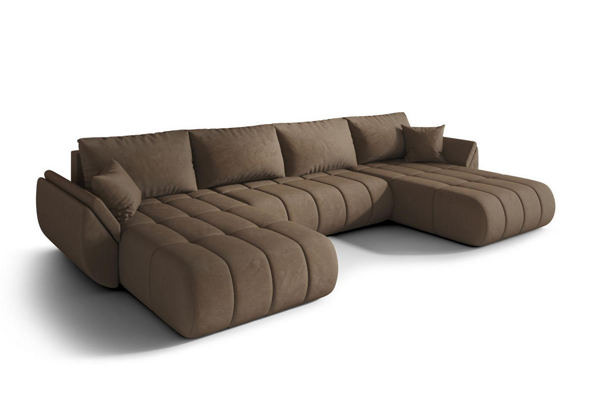 ECKSOFA mit schlaffunktion und bettkasten TOKYO U PREMIUM, stoff MONOLITH, Hellbraun - Hellbraun, Holz (384/190cm) - Kaiser Möbel