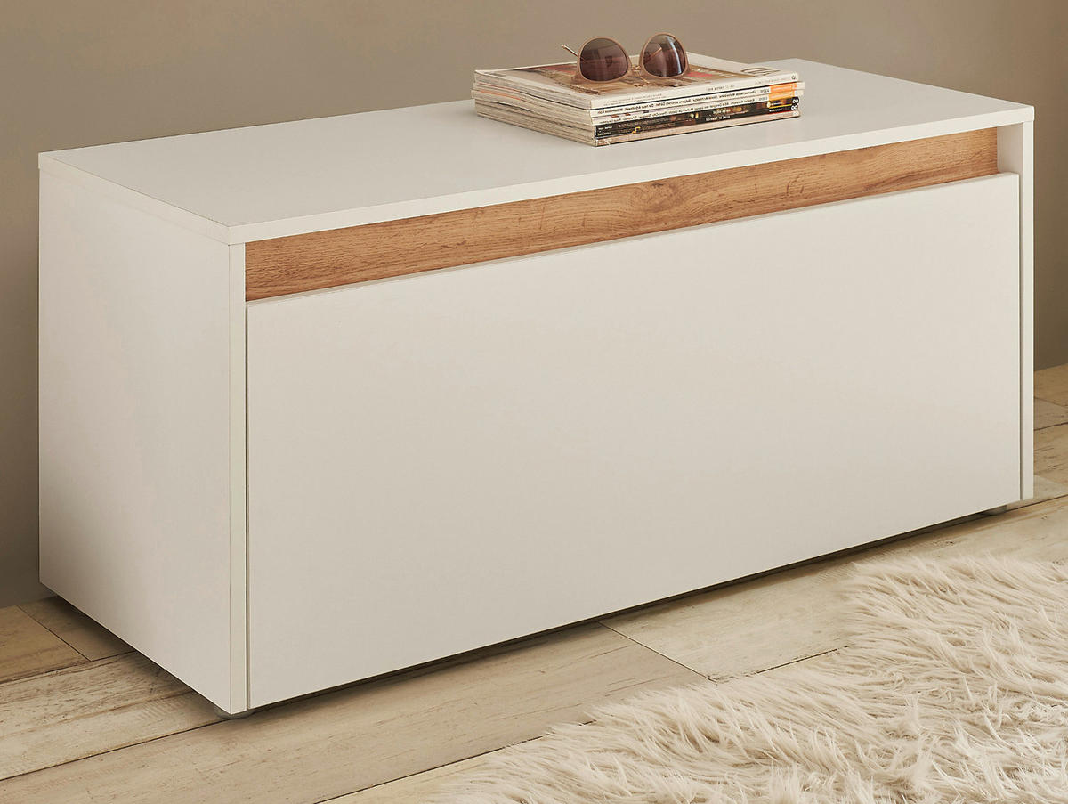 GARDEROBENBANK weiß, Eiche Wotan 100 cm, Sitzbank mit Stauraum - Silberfarben/Eiche Wotan, Holzwerkstoff/Kunststoff (100/45/40cm) - Furn.Design