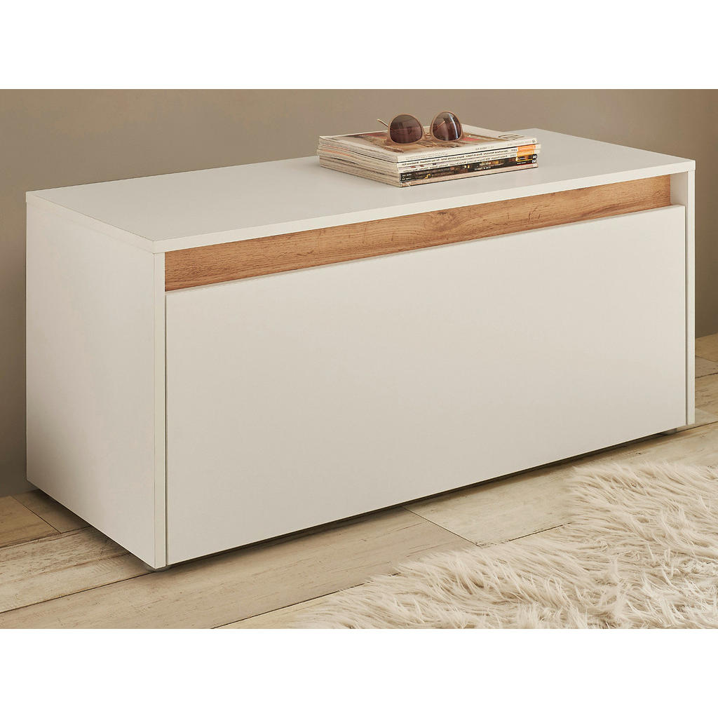 Thumbnail - Furn.Design Garderobenbank, Weiß, Eiche Wotan, Holzwerkstoff, Nachbildung,Eiche, Uni, Holz Optik, 2 Fächer, 100x45x40 cm...