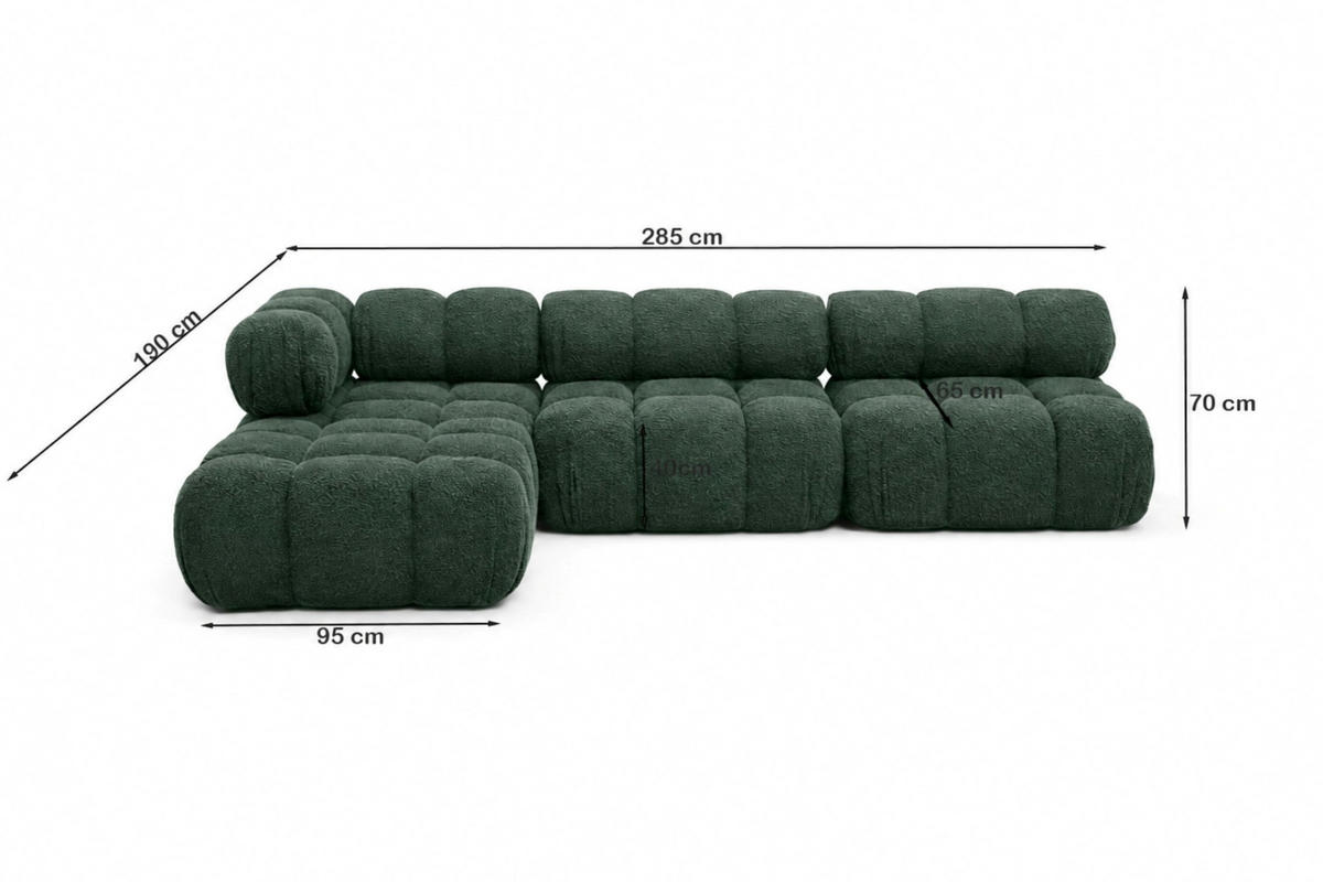 ROHOVÁ SEDAČKA ve tvaru L modulární, buklé tkanina Abriamo, Tmavě zelená, Levá strana, Selia - tmavě zelená, dřevo (285/190cm) - Kaiser Möbel