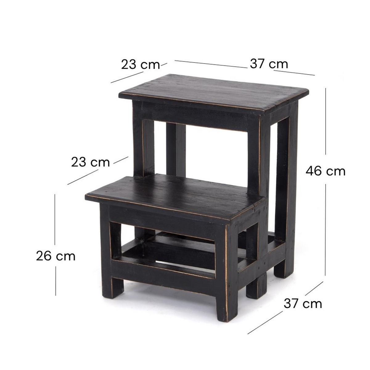 TRITTLEITER STEP Recyclingholz zweistufig 09 voodoo - schwarz - Schwarz, Holz (37/46/37cm) - DESIGN DELIGHTS