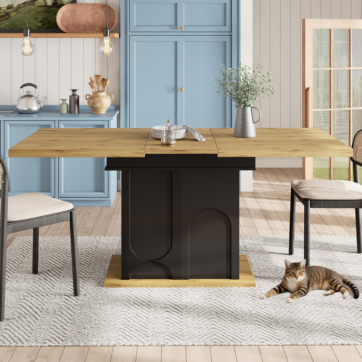 ESSTISCH ausziehbar 110-140/80/76 cm mit Stauraum DE-39602 Holzoptik - Schwarz, Holzwerkstoff (80/110/76cm) - ComfortXL