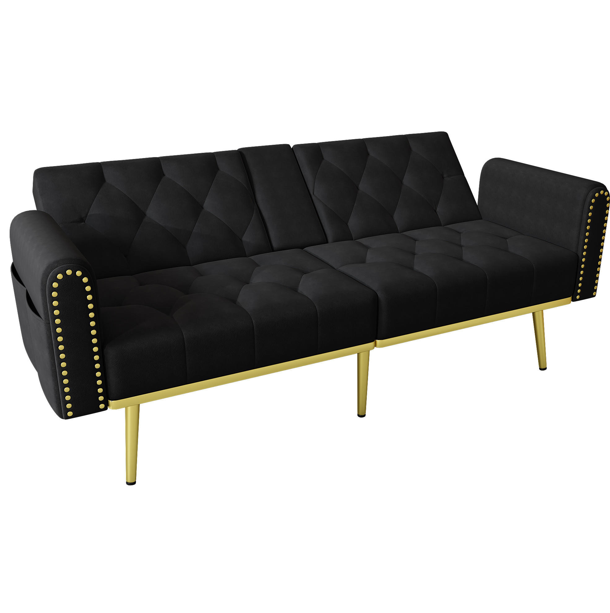 SCHLAFSOFA mit Liegefunktion 175 x 80 cm Samt Schwarz - Schwarz, Kunststoff (175/73.5/80cm) - Meubliv
