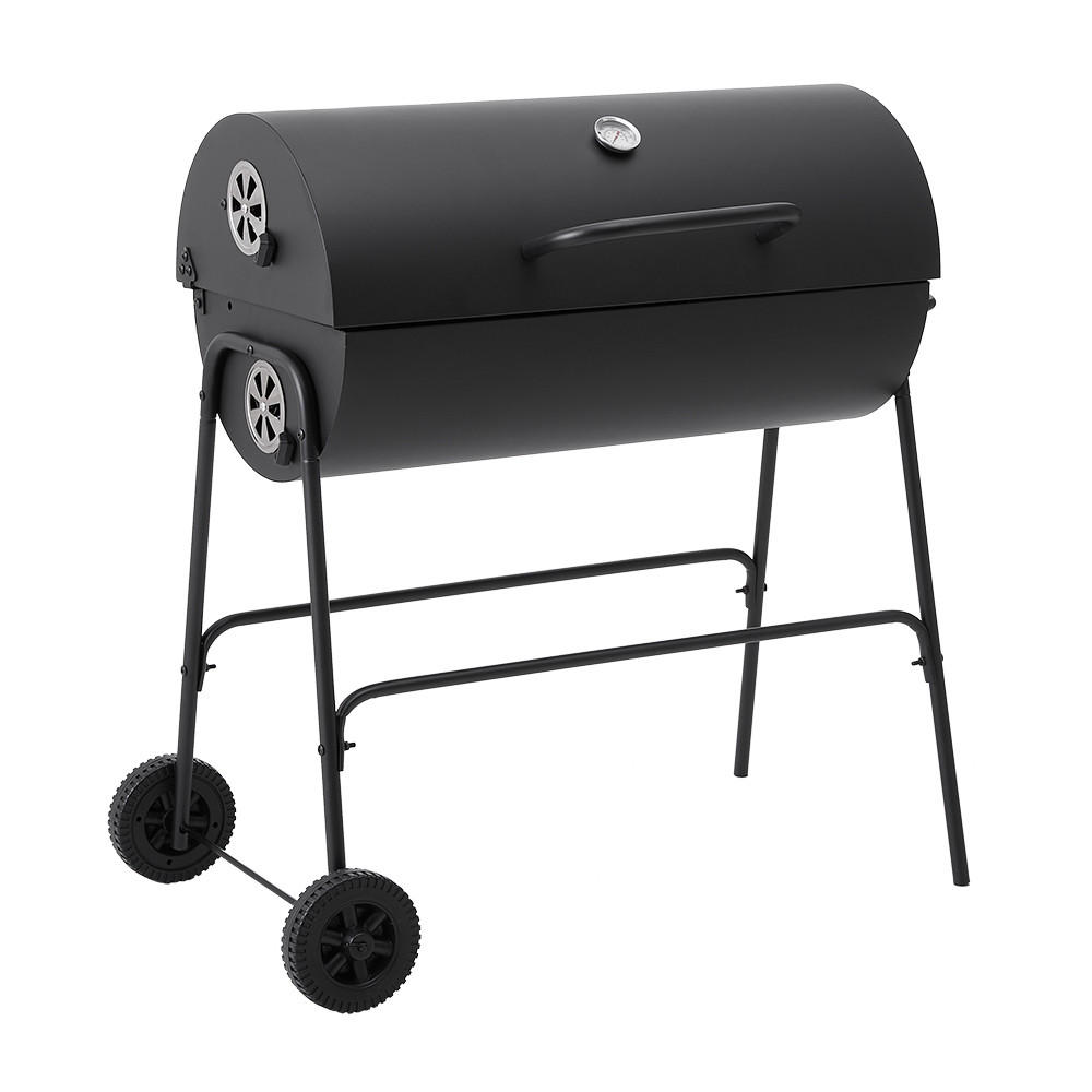 HOLZKOHLEGRILL mit Rollen aus Kohlenstoffstahl in Schwarz für draußen Carbonstahl groß mobil – ideal für Familienfeiern 79 x 68 x 90 cm 10,5 kg - Schwarz, Metall (68/90/79cm) - Livingandhome