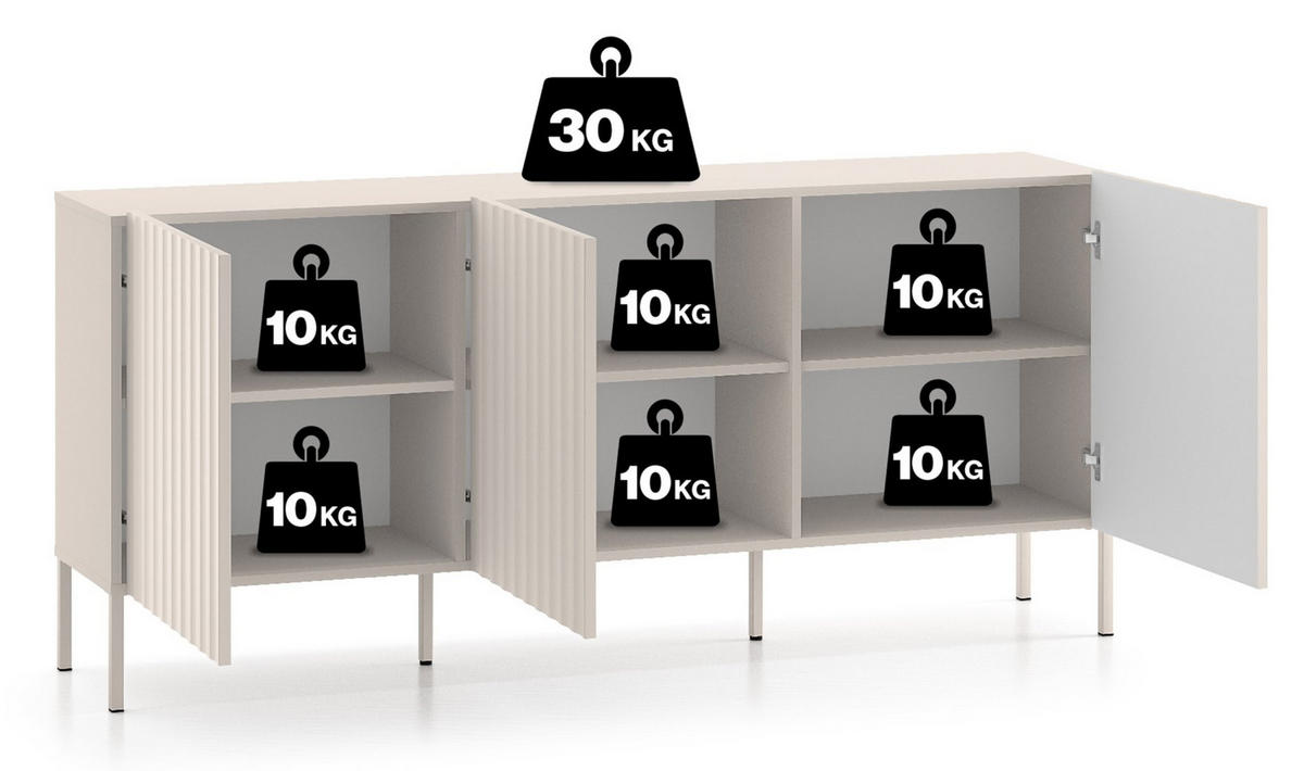 SIDEBOARD Derriva Hellbeige 170 cm - Ecru/Beige, Holzwerkstoff/Metall (169.8/76.6/37cm) - Selsey
