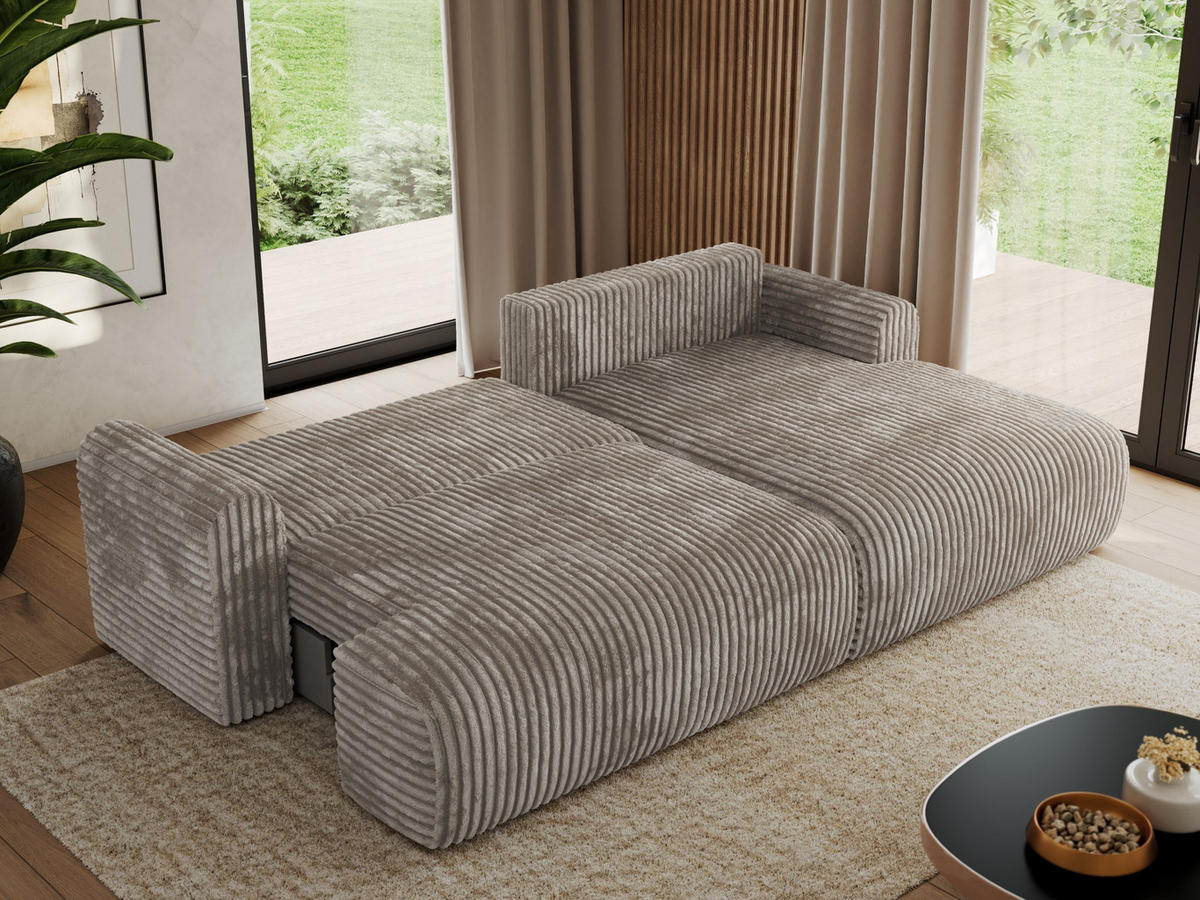 ECKSCHLAFSOFA TONO L Hellbraun Cord - rechts - Hellbraun/Schwarz, Kunststoff/Textil (150/260cm) - MKS