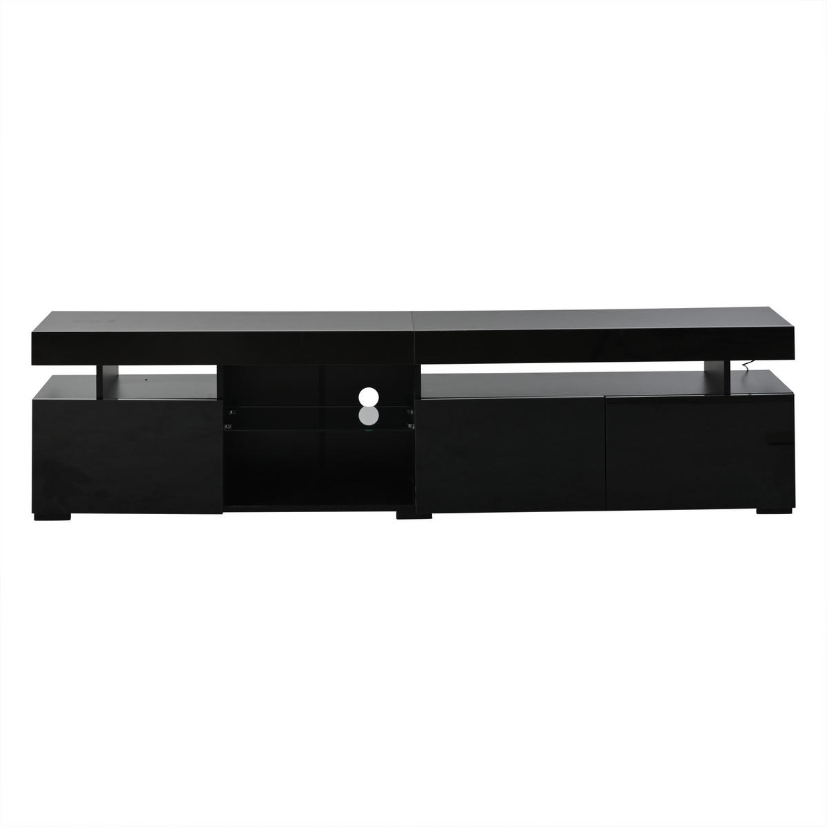TV-ELEMENT 180/35/45 cm Schwarz mit 3 Türen und verstellbaren Einlegeböden aus gehärtetem Glas - Schwarz, Holz (180/45/35cm) - Oxeza