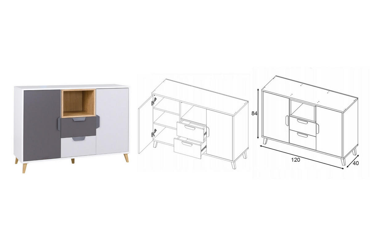 JUGENDZIMMER-SET JUSTIN A 4-teilig in Weiß / Graphit / Grau / Eiche - Eichefarben/Graphitfarben, Holzwerkstoff (377/190/204cm) - Deine Möbel 24