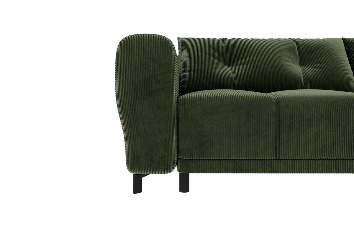 ECKSOFA Massimo Cordstoff Olivgrün inkl. Schlaffunktion Rechts - Schwarz/Olivgrün, Textil/Metall (246/177cm) - 99rooms