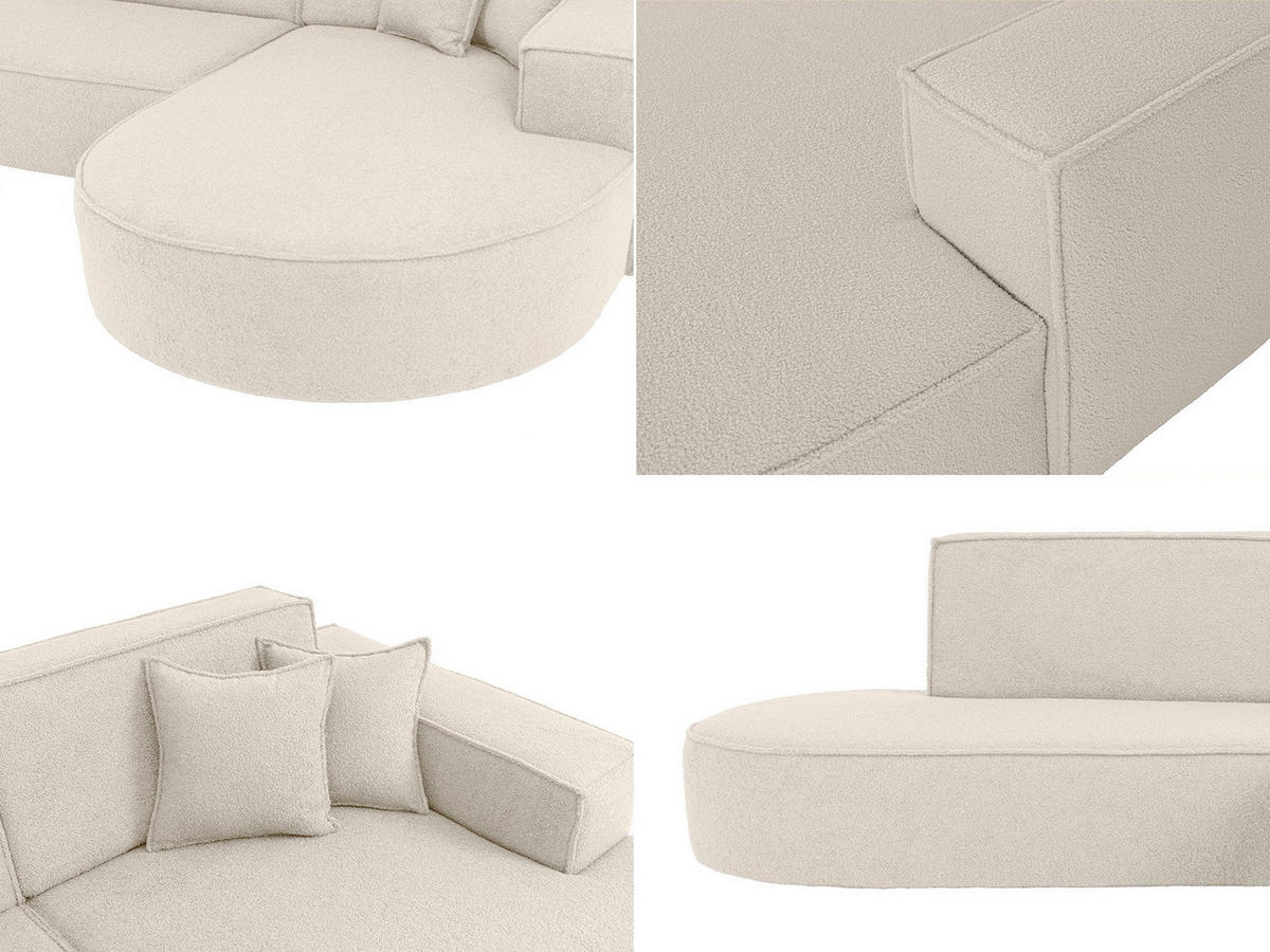 ECKSOFA Hana L-Form 3-Sitzer Ecke Rechts, Boucle, Creme 241/73/168 cm - Creme/Schwarz, Textil/Metall (168/241cm) - WFL GROUP