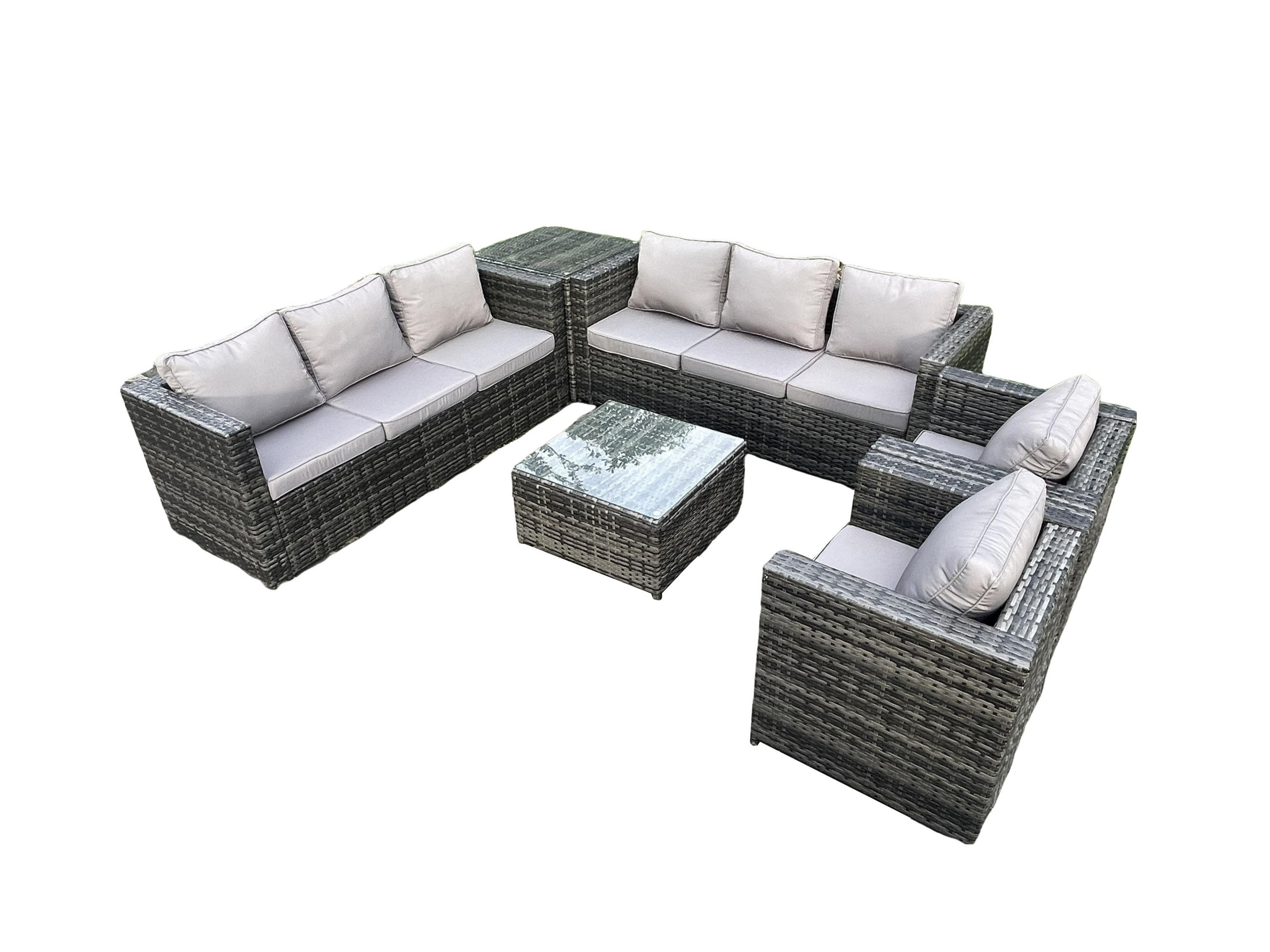 GARTENLOUNGE-SET Polyrattan 8-Sitzer - Dunkelgrau, Metall - Fimous