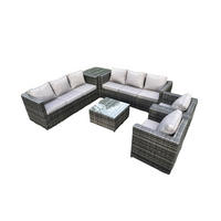 GARTENLOUNGE-SET Polyrattan 8-Sitzer - Dunkelgrau, Metall - Fimous